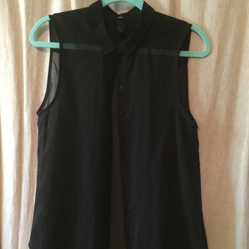 Blach Sheer Sleeveless Tunic Length Top